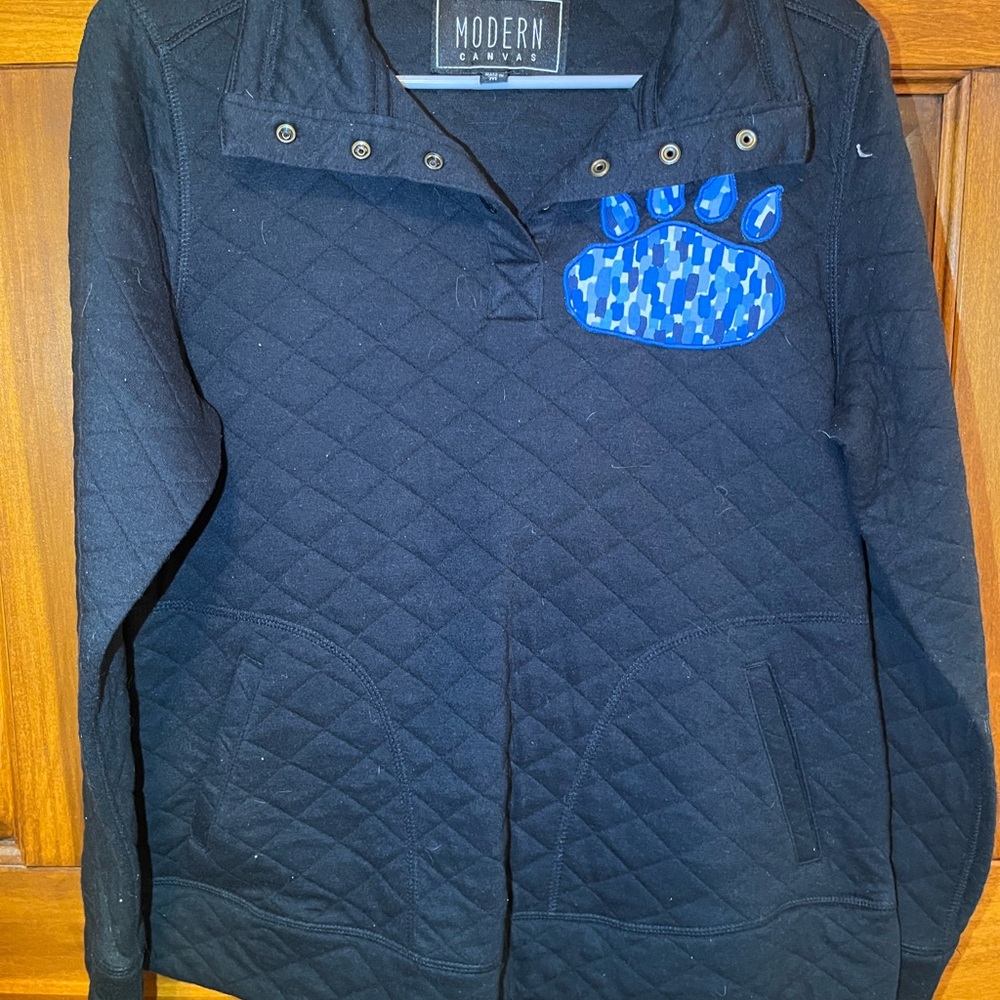 Black Quilted Pullover with Blue Paw Print